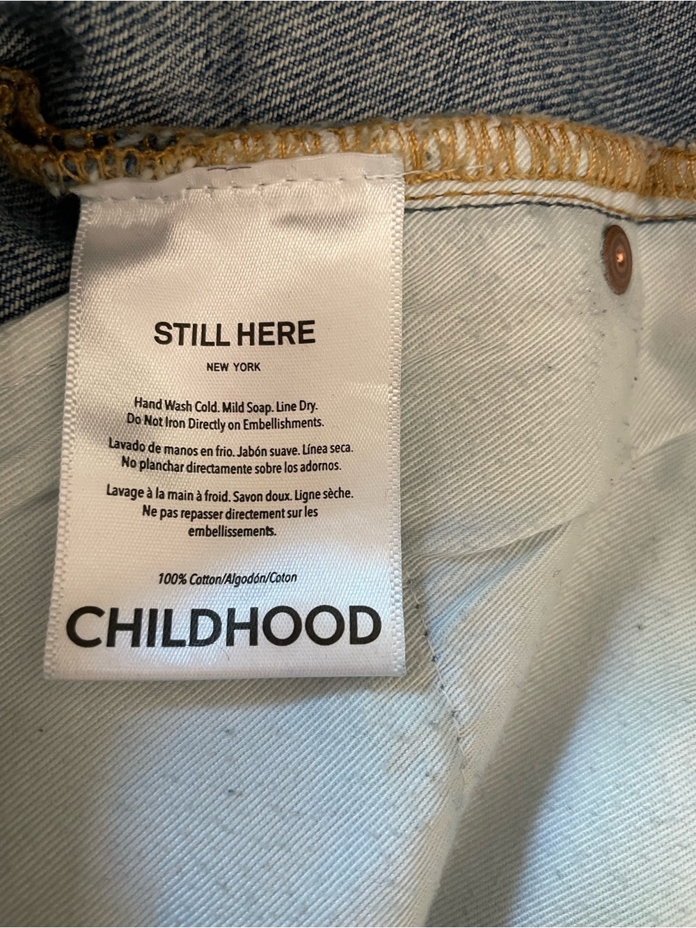 Still Here Childhood Straight Jeans Regular Fit Blue Denim Houndstooth Cotton 24 - Picture 5 of 7